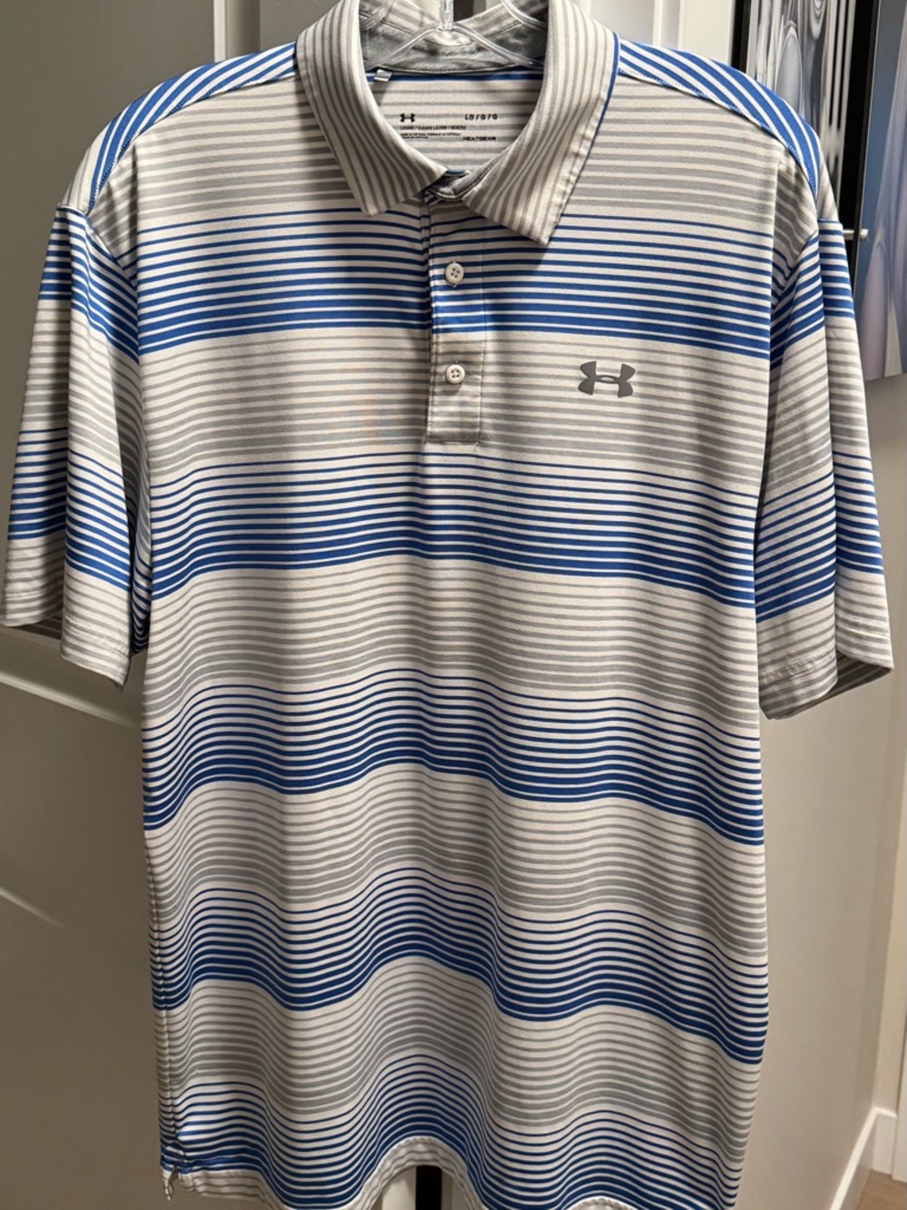 Under Armour Men’s Blue and Gray Striped Polo